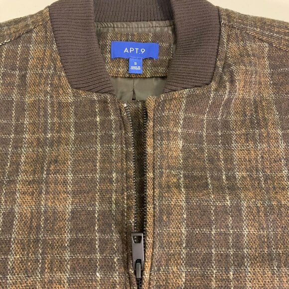 APT.9 Faux Wool Bomber Jacket Brown Plaid Standard Fit Size S - Picture 8 of 9
